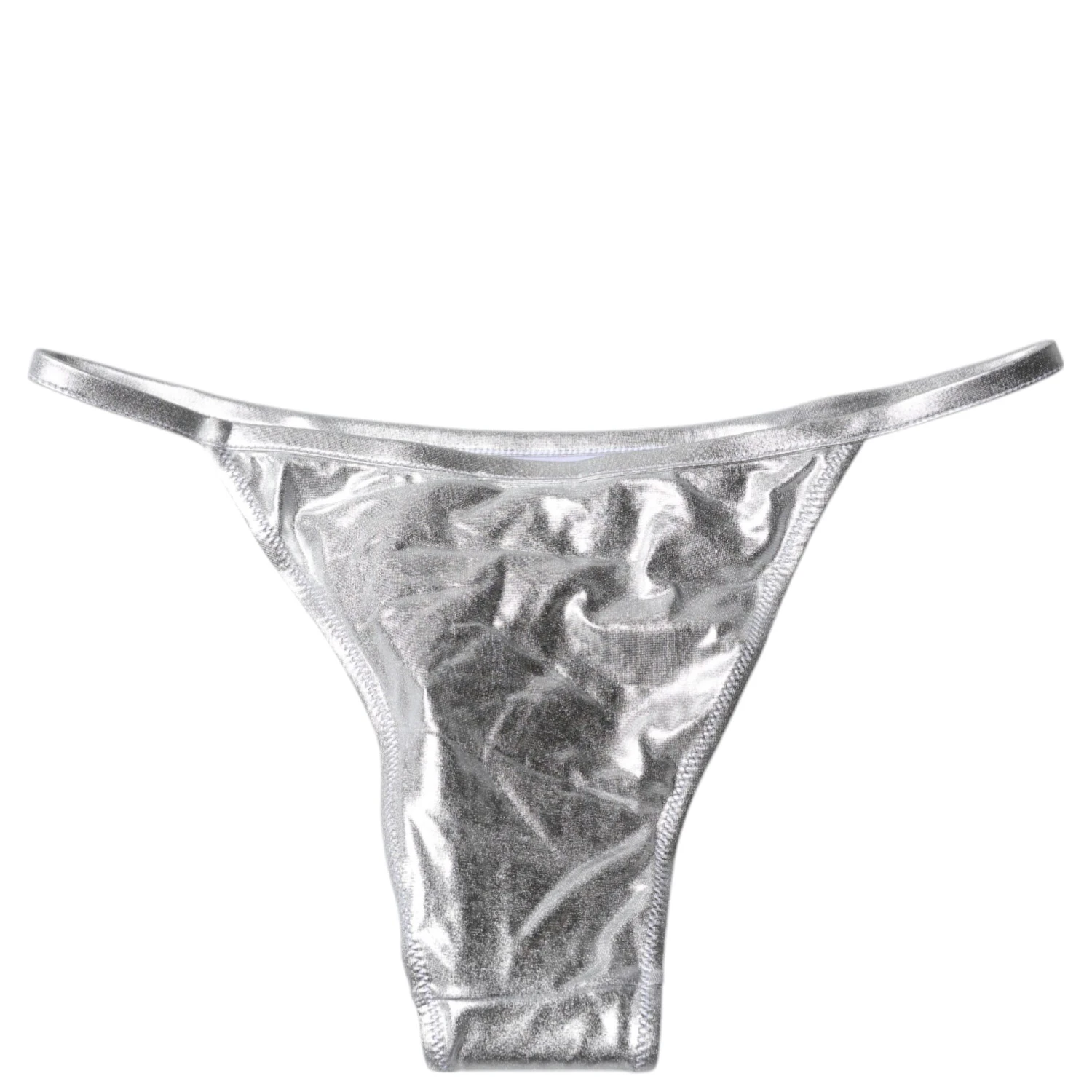 Silver Polyester Beachwear Bikini Bottom Swimwear