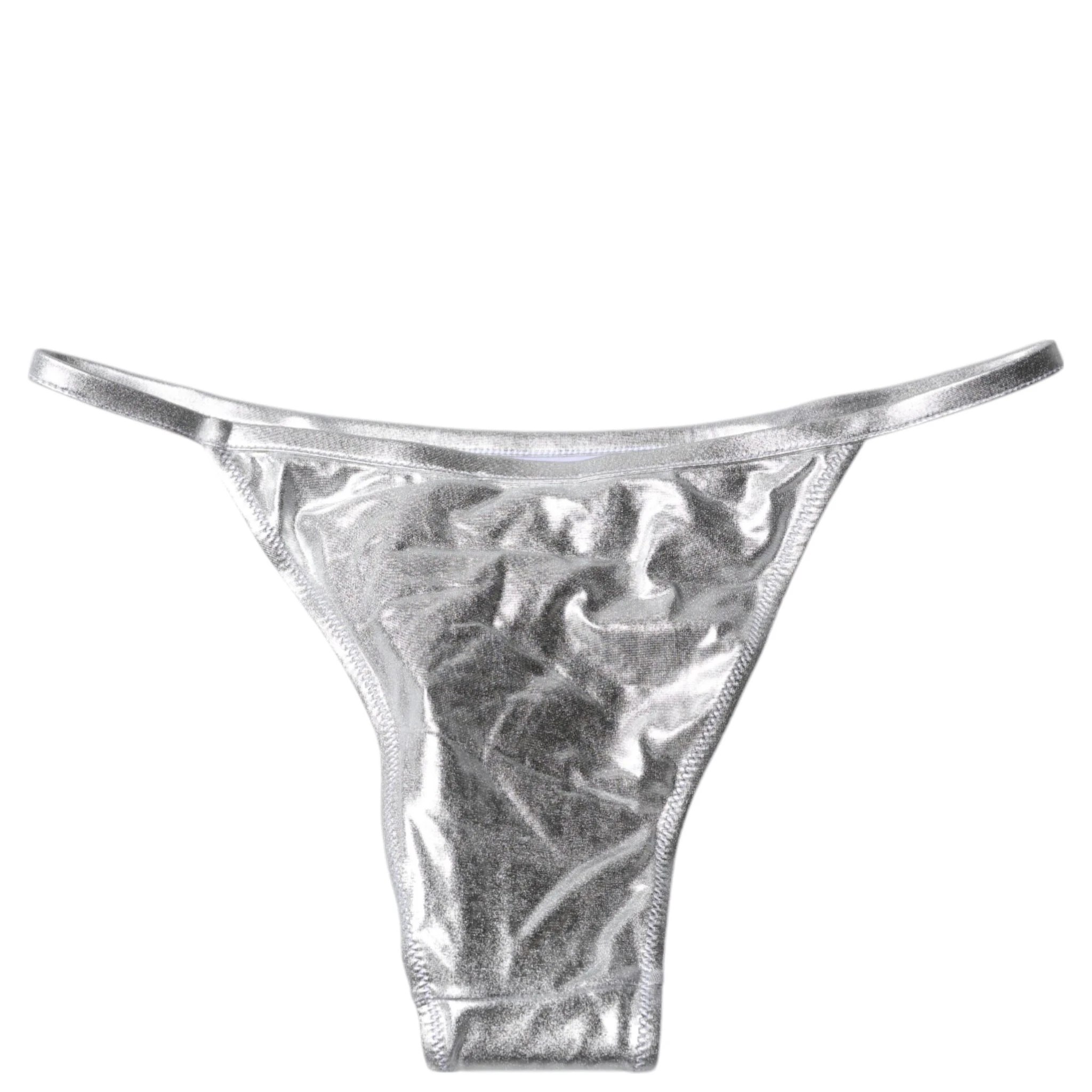 Silver Polyester Beachwear Bikini Bottom Swimwear