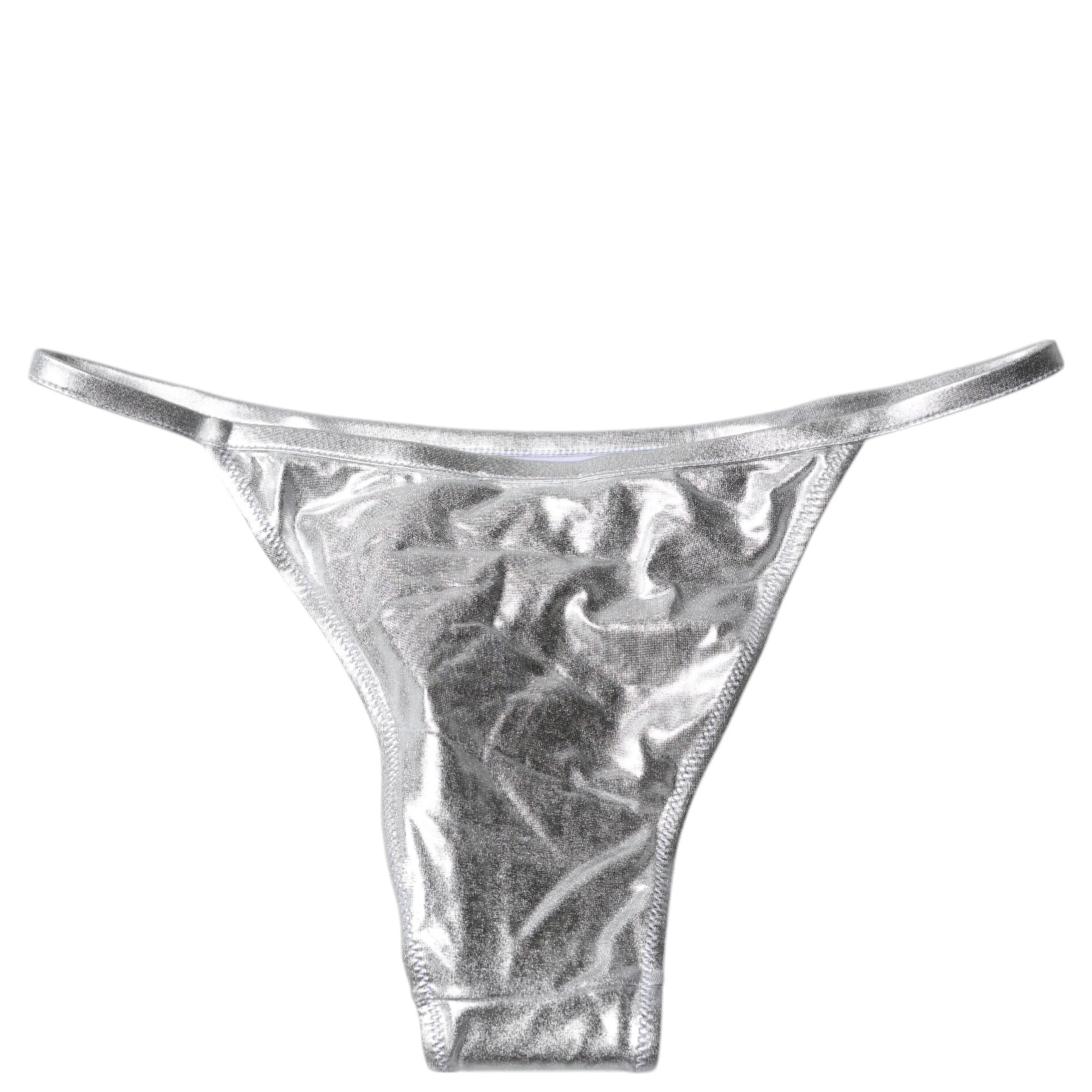 Silver Polyester Beachwear Bikini Bottom Swimwear