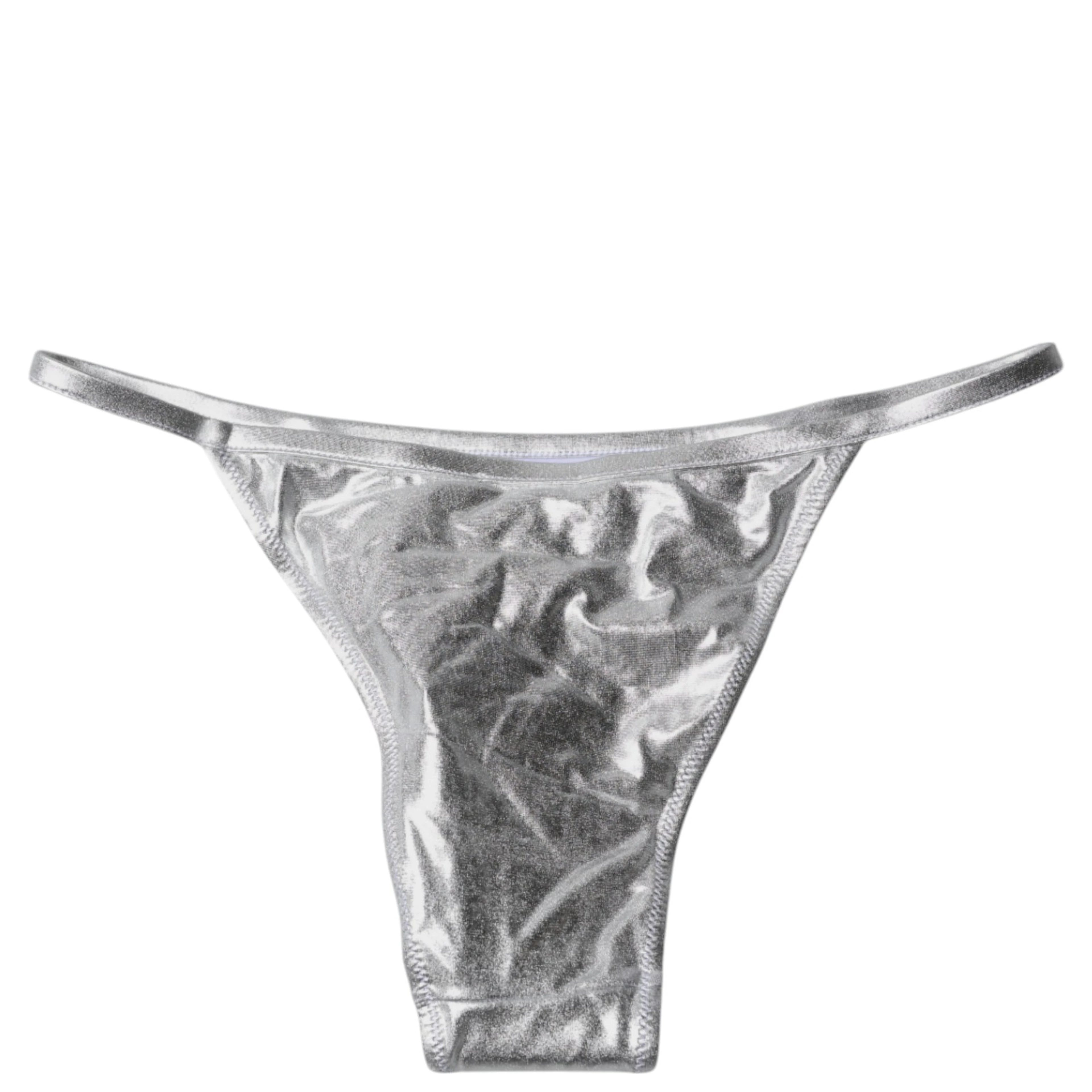 Silver Polyester Beachwear Bikini Bottom Swimwear