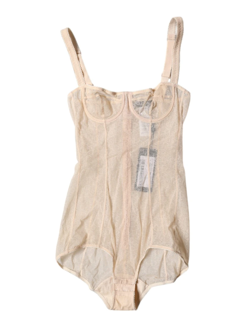 Beige Tulle Balconette Bra Bodysuit Underwear