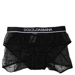 Black Tulle Nylon Mid Waist Panty Underwear