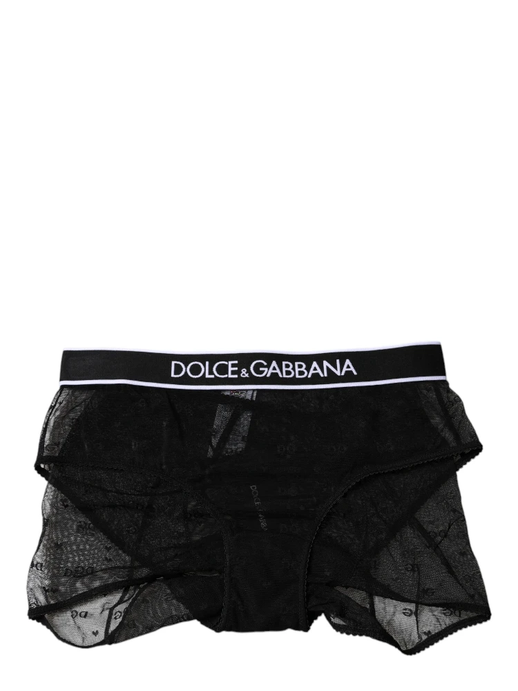 Black Tulle Nylon Mid Waist Panty Underwear