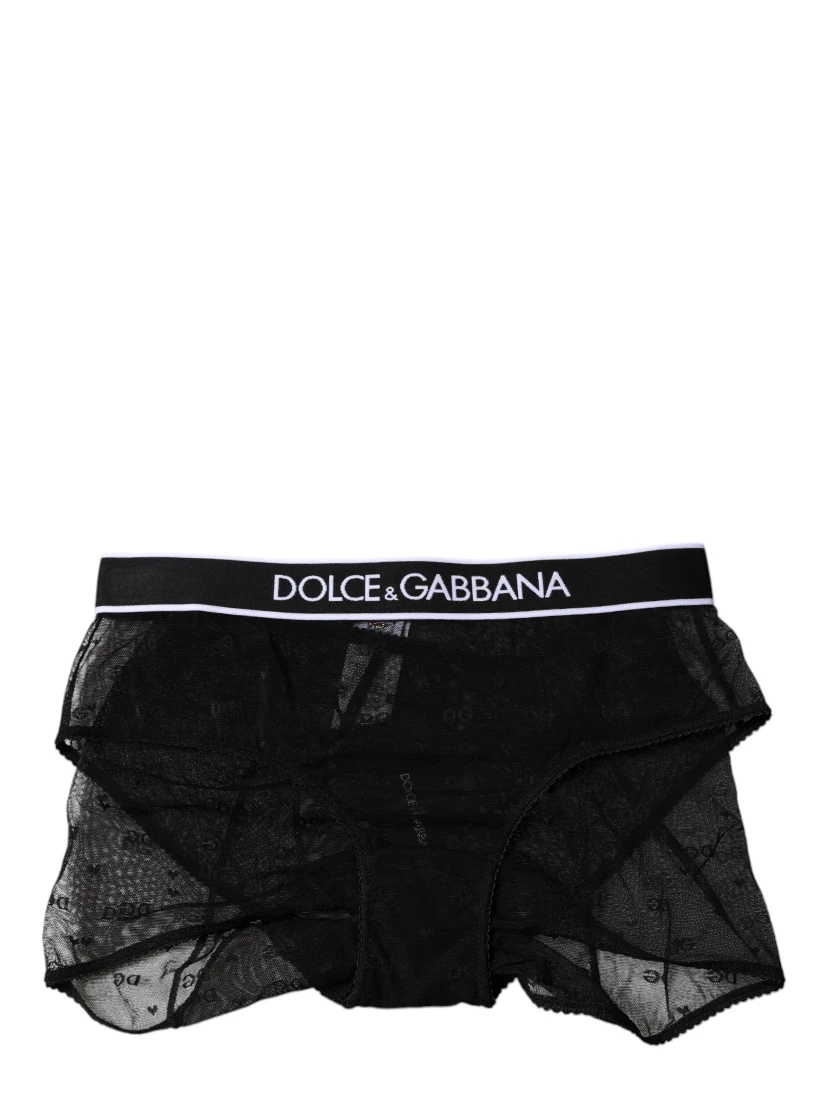 Black Tulle Nylon Mid Waist Panty Underwear