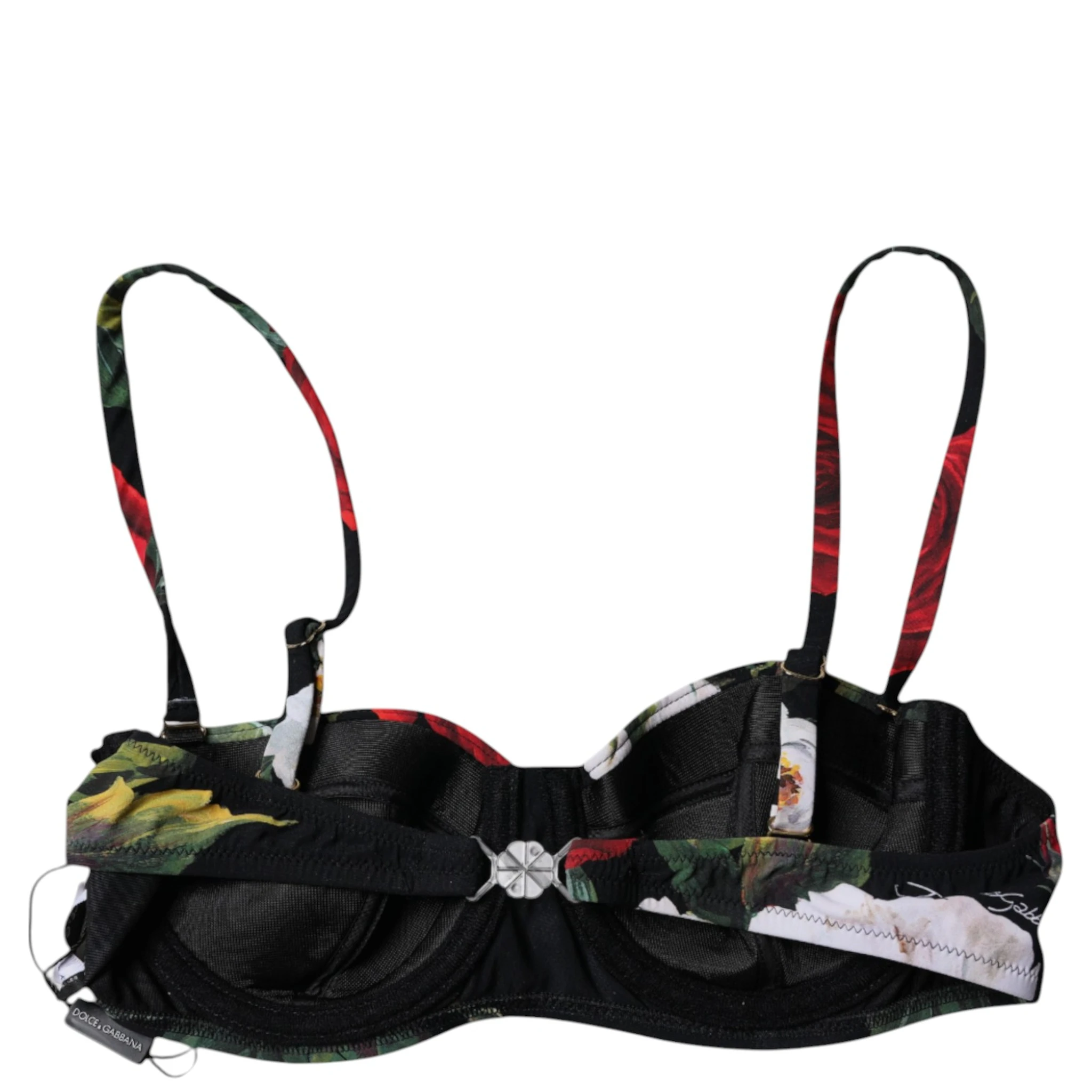 Black Floral Print Nylon Balconcino Bra Underwear