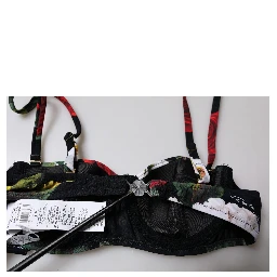 Black Floral Print Nylon Balconcino Bra Underwear