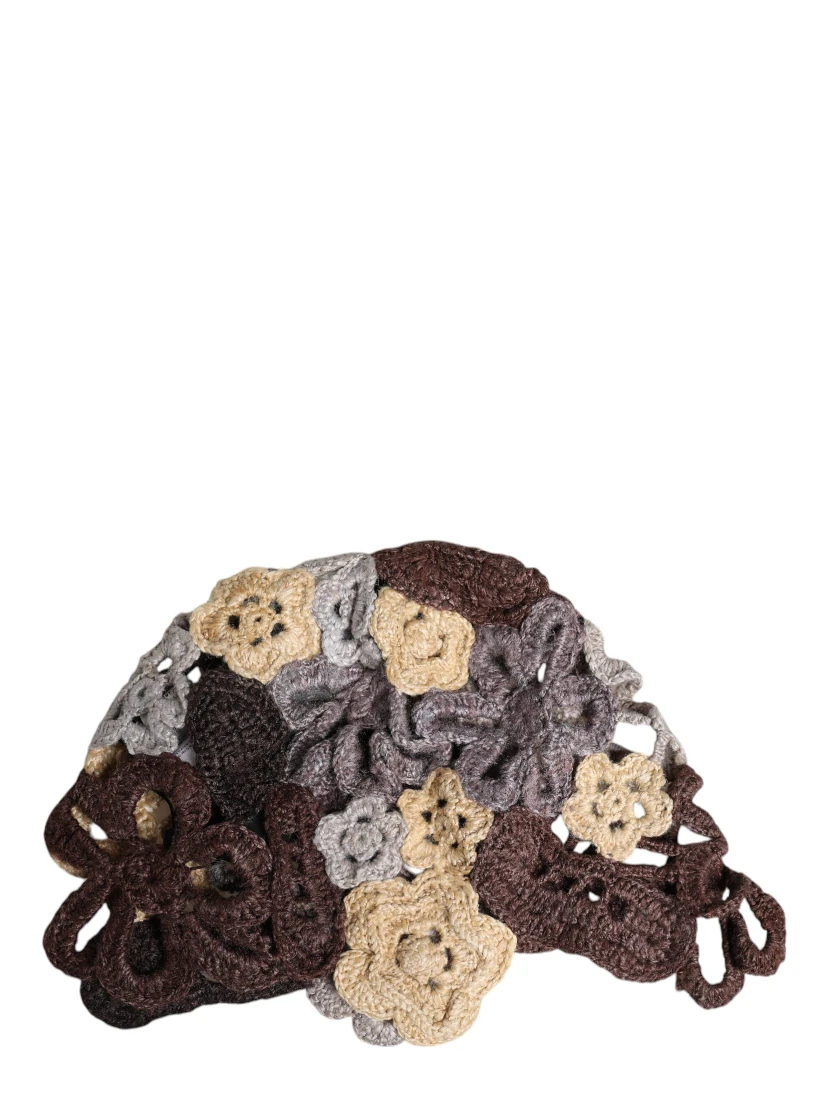 Multicolor Floral Silk Crochet Beanie Hat