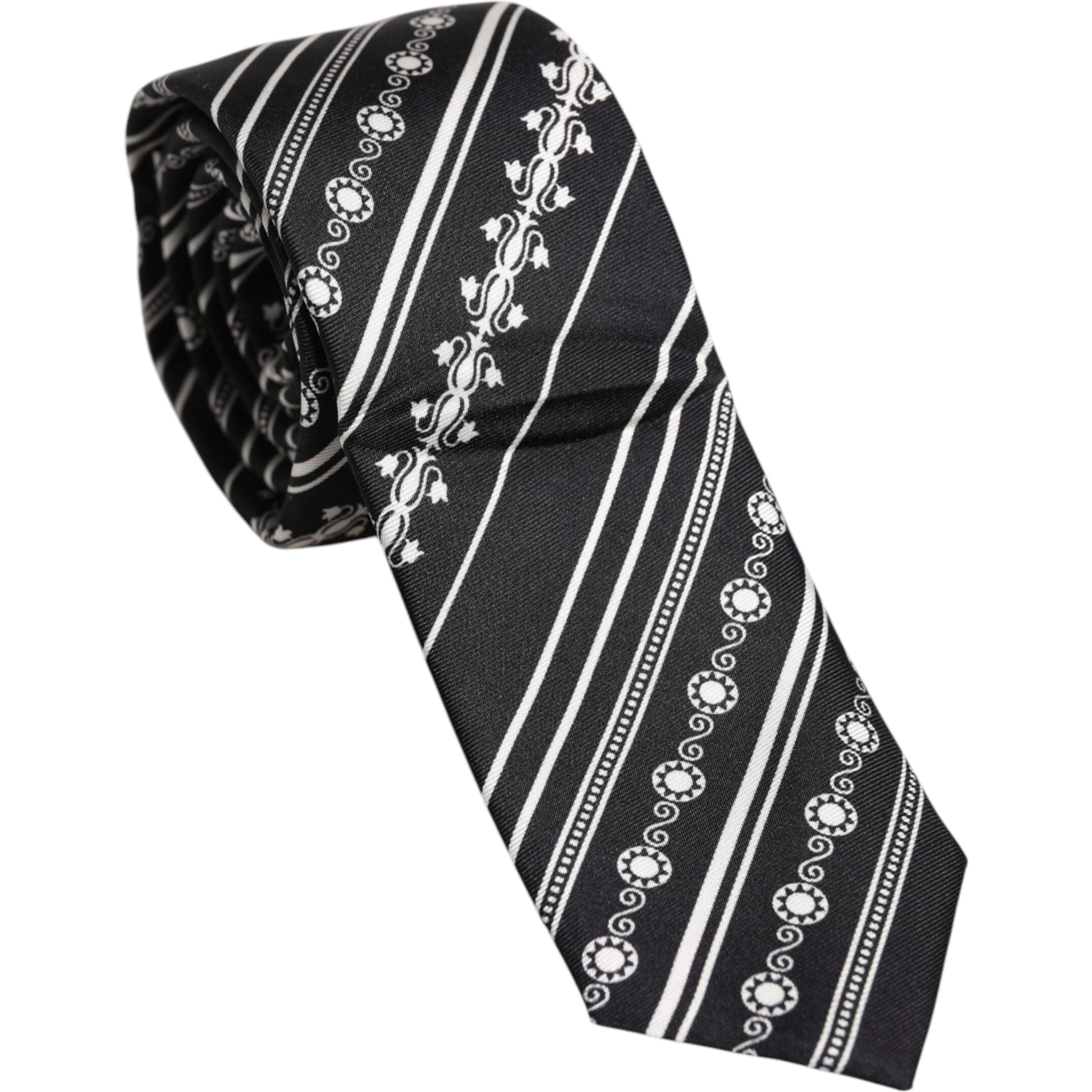 Black White Stripes Silk Adjustable Necktie Tie