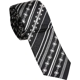 Black White Stripes Silk Adjustable Necktie Tie