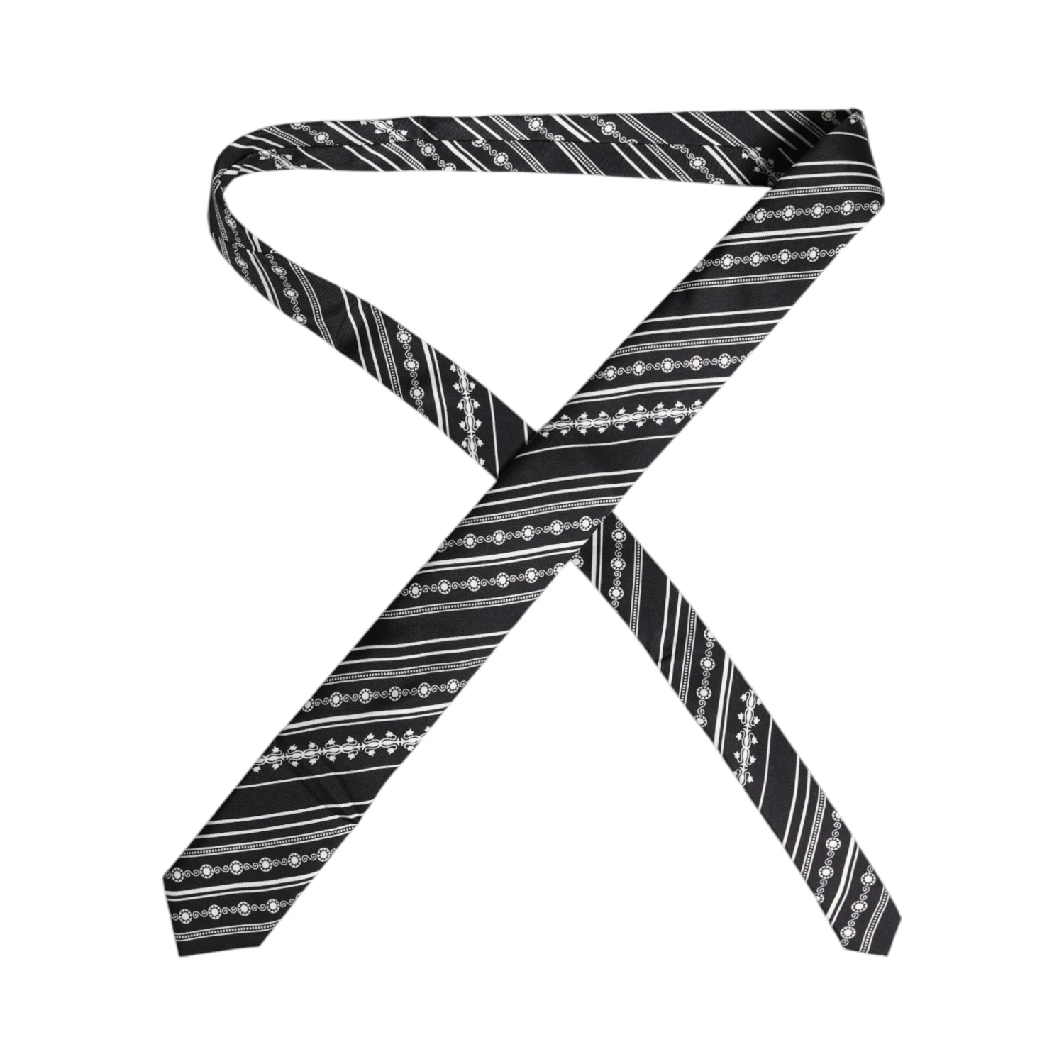Black White Stripes Silk Adjustable Necktie Tie
