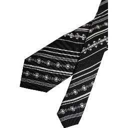 Black White Stripes Silk Adjustable Necktie Tie