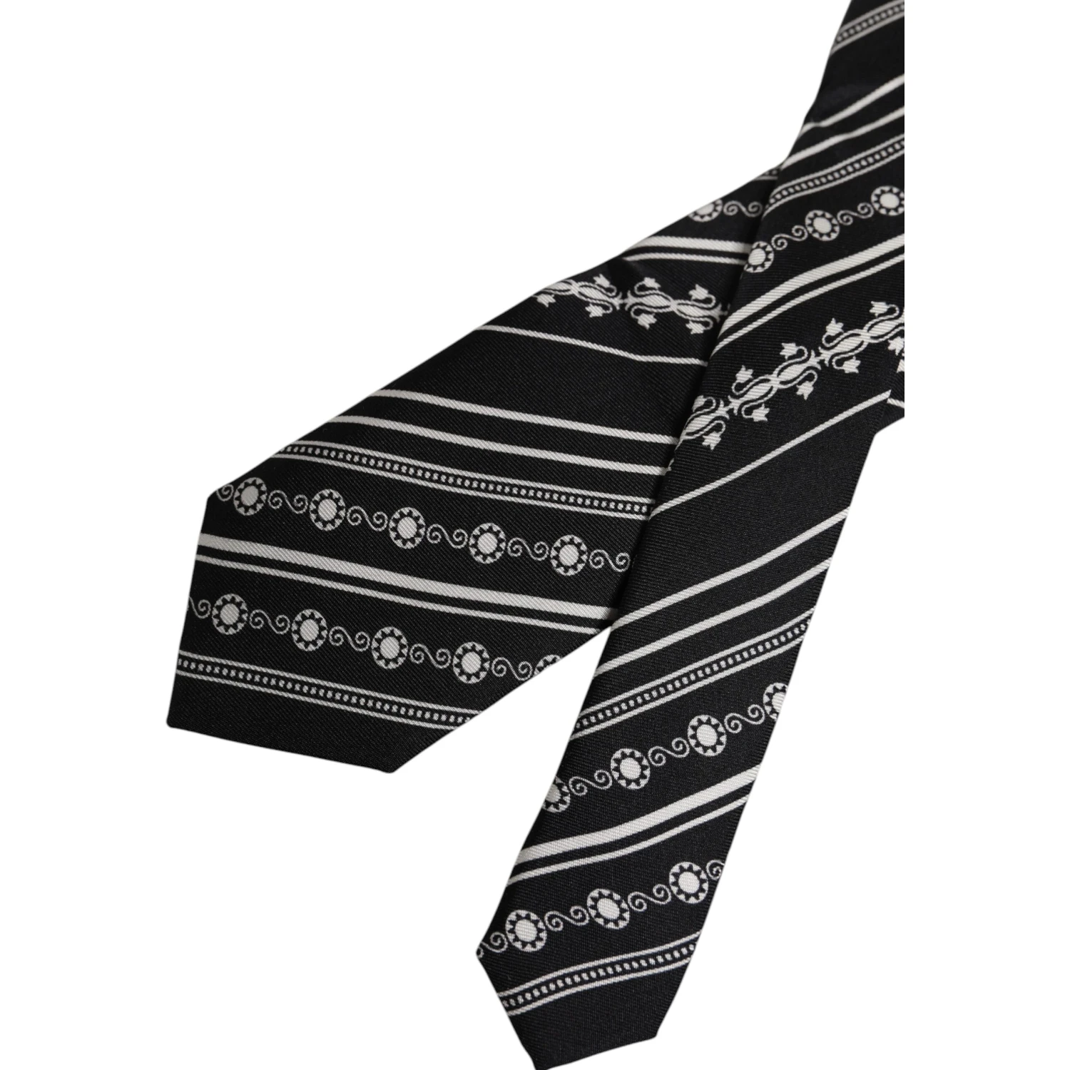 Black White Stripes Silk Adjustable Necktie Tie