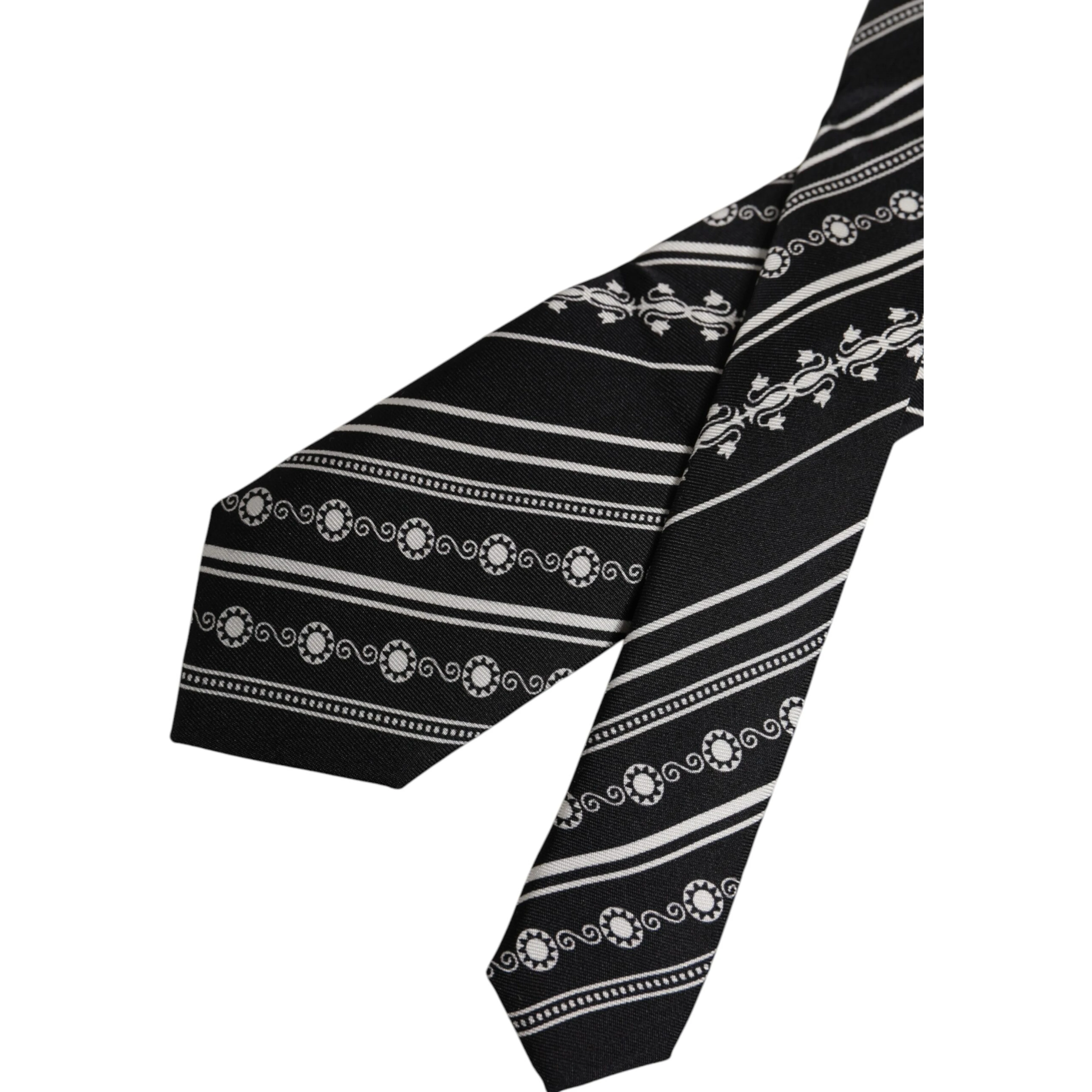 Black White Stripes Silk Adjustable Necktie Tie