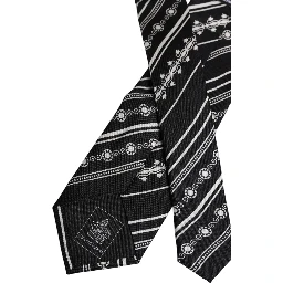 Black White Stripes Silk Adjustable Necktie Tie