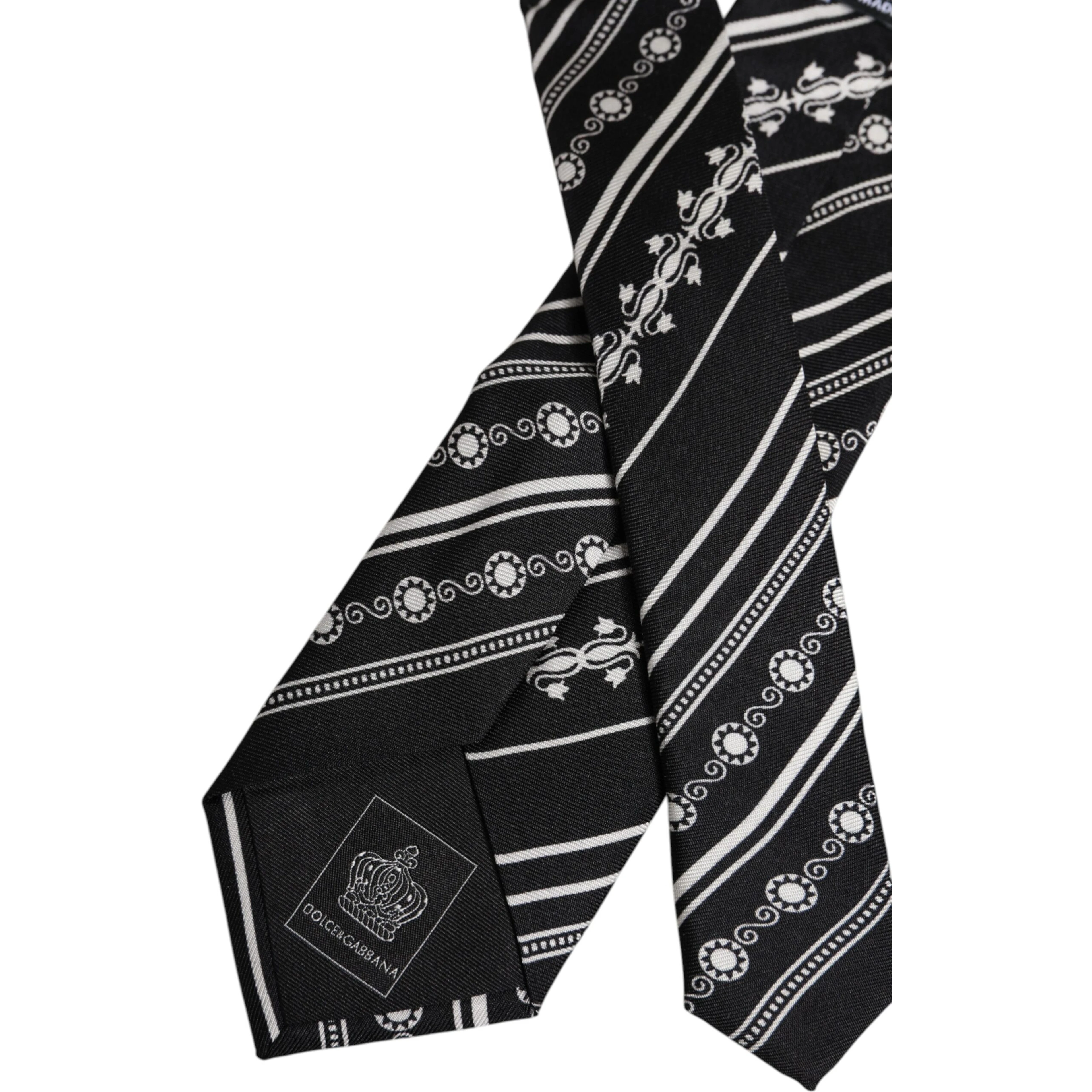 Black White Stripes Silk Adjustable Necktie Tie
