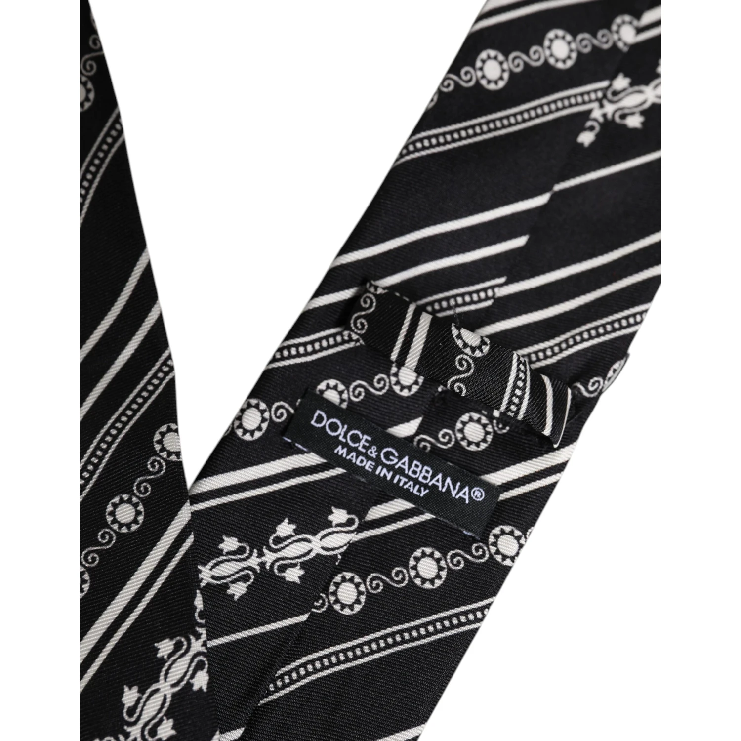 Black White Stripes Silk Adjustable Necktie Tie