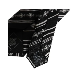 Black White Stripes Silk Adjustable Necktie Tie