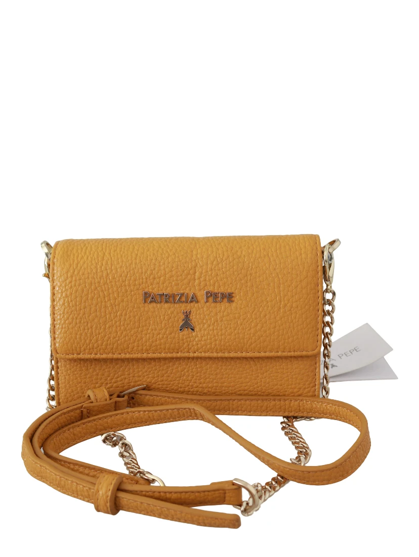 Yellow Logo Leather Shoulder Strap Sling Bag