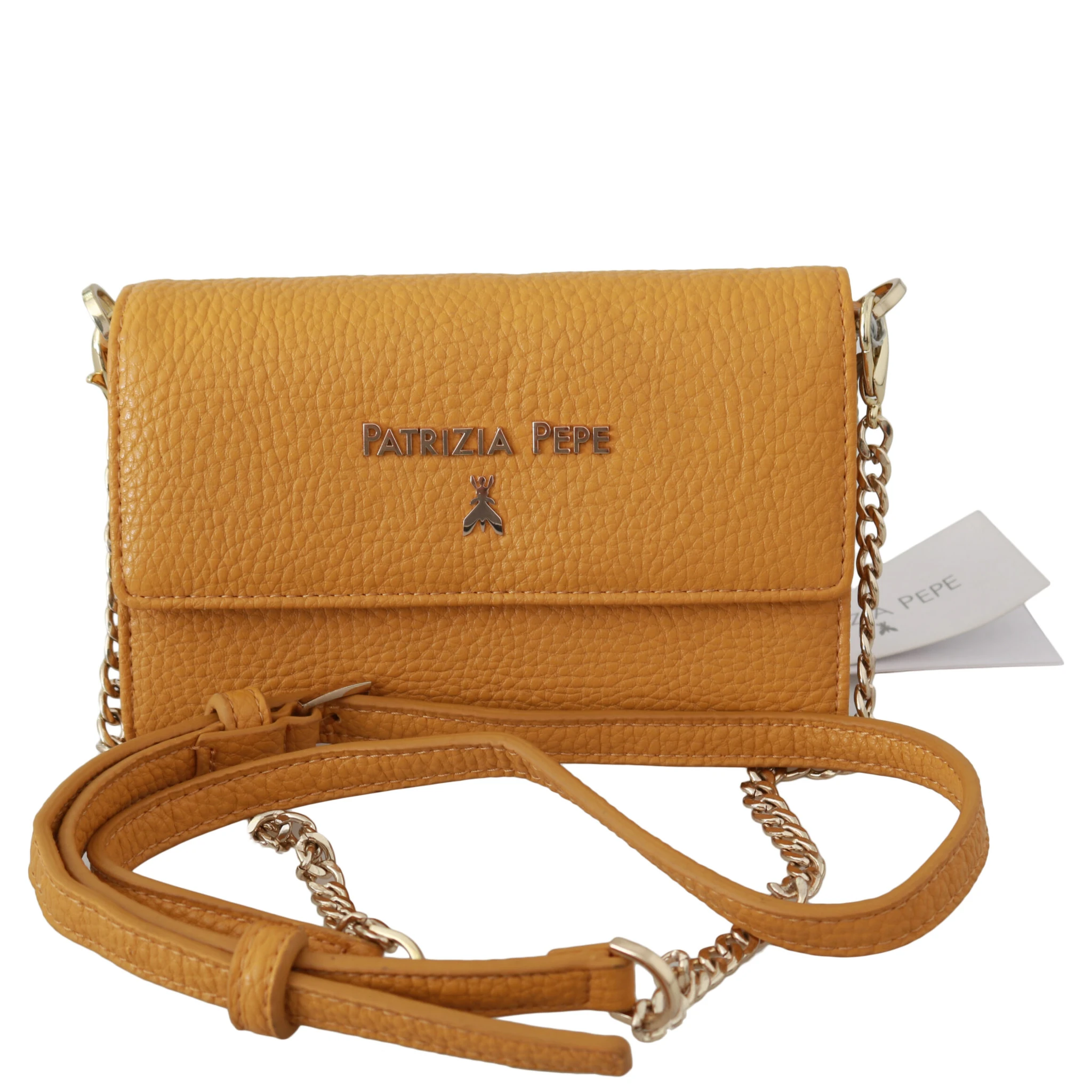 Yellow Logo Leather Shoulder Strap Sling Bag