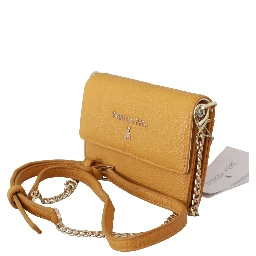 Yellow Logo Leather Shoulder Strap Sling Bag