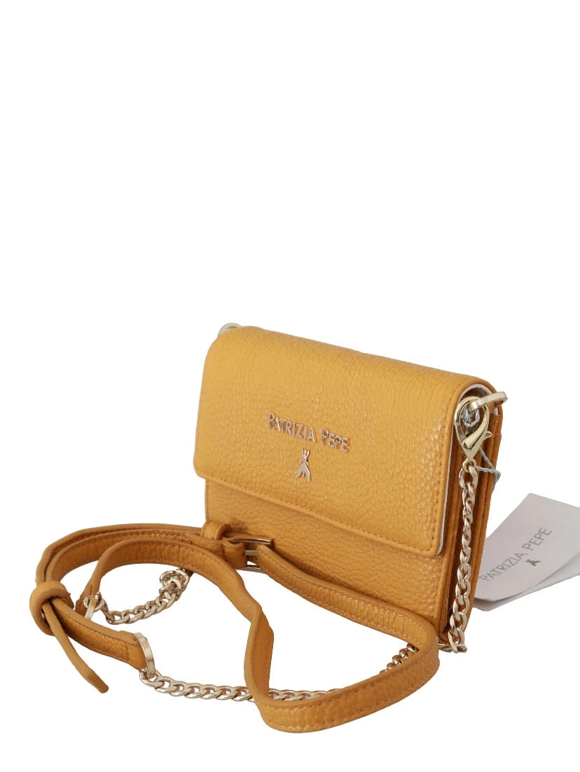 Yellow Logo Leather Shoulder Strap Sling Bag
