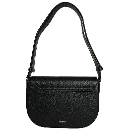 Black Grainy Calf Leather Logo Crossbody Shoulder Bag