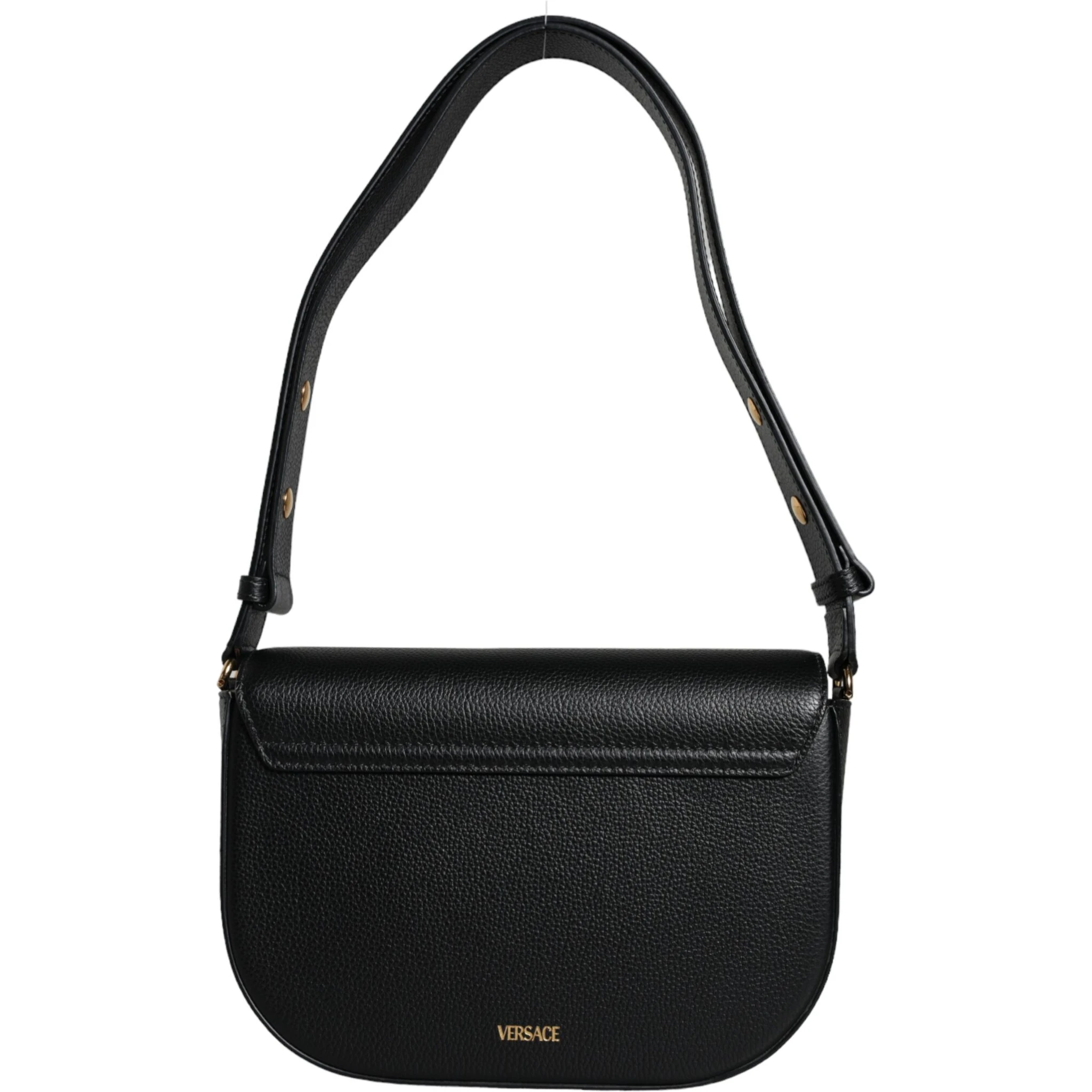 Black Grainy Calf Leather Logo Crossbody Shoulder Bag