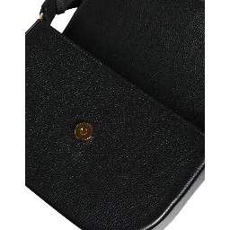 Black Grainy Calf Leather Logo Crossbody Shoulder Bag