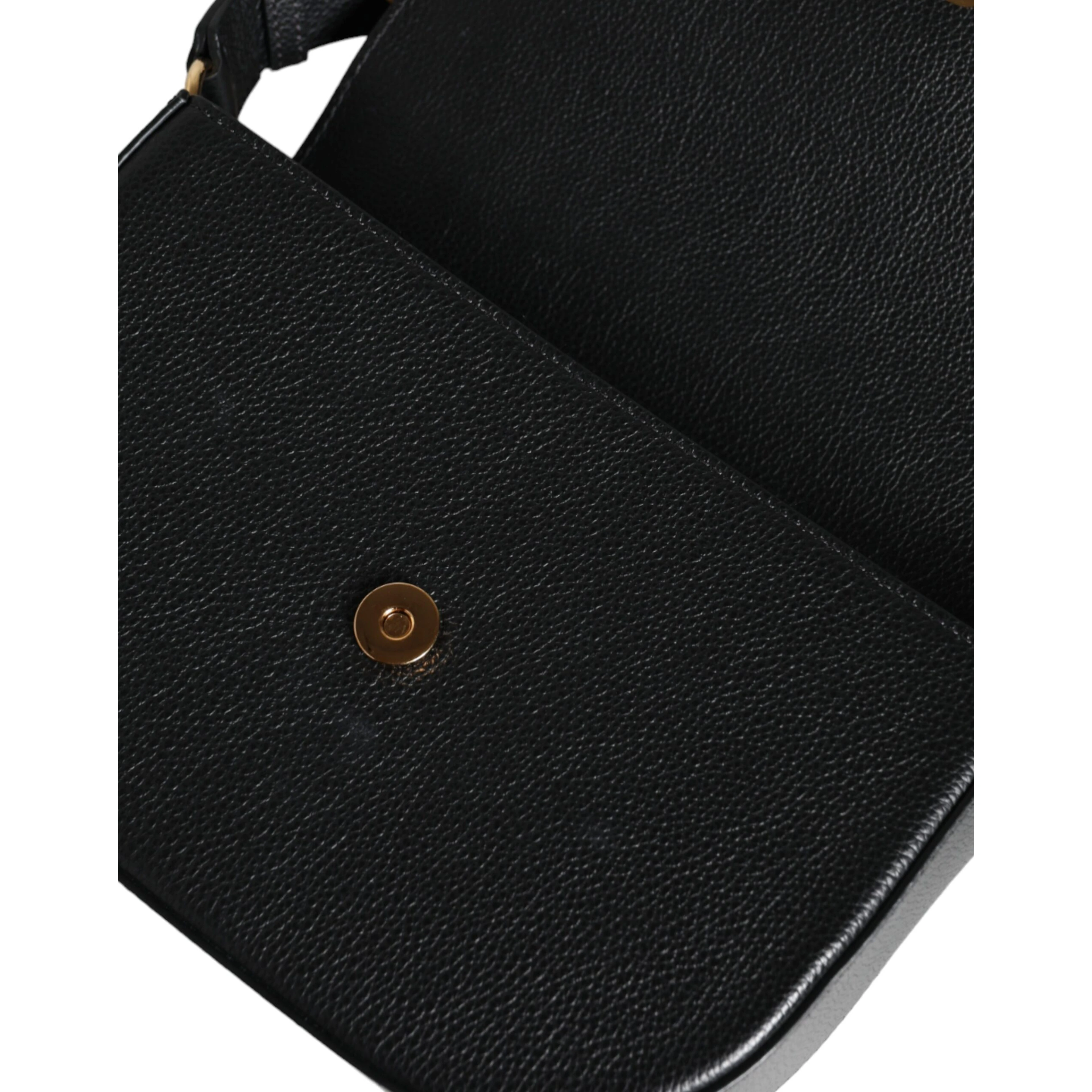 Black Grainy Calf Leather Logo Crossbody Shoulder Bag