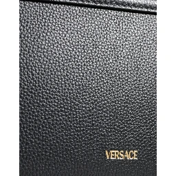 Black Grainy Calf Leather Logo Crossbody Shoulder Bag