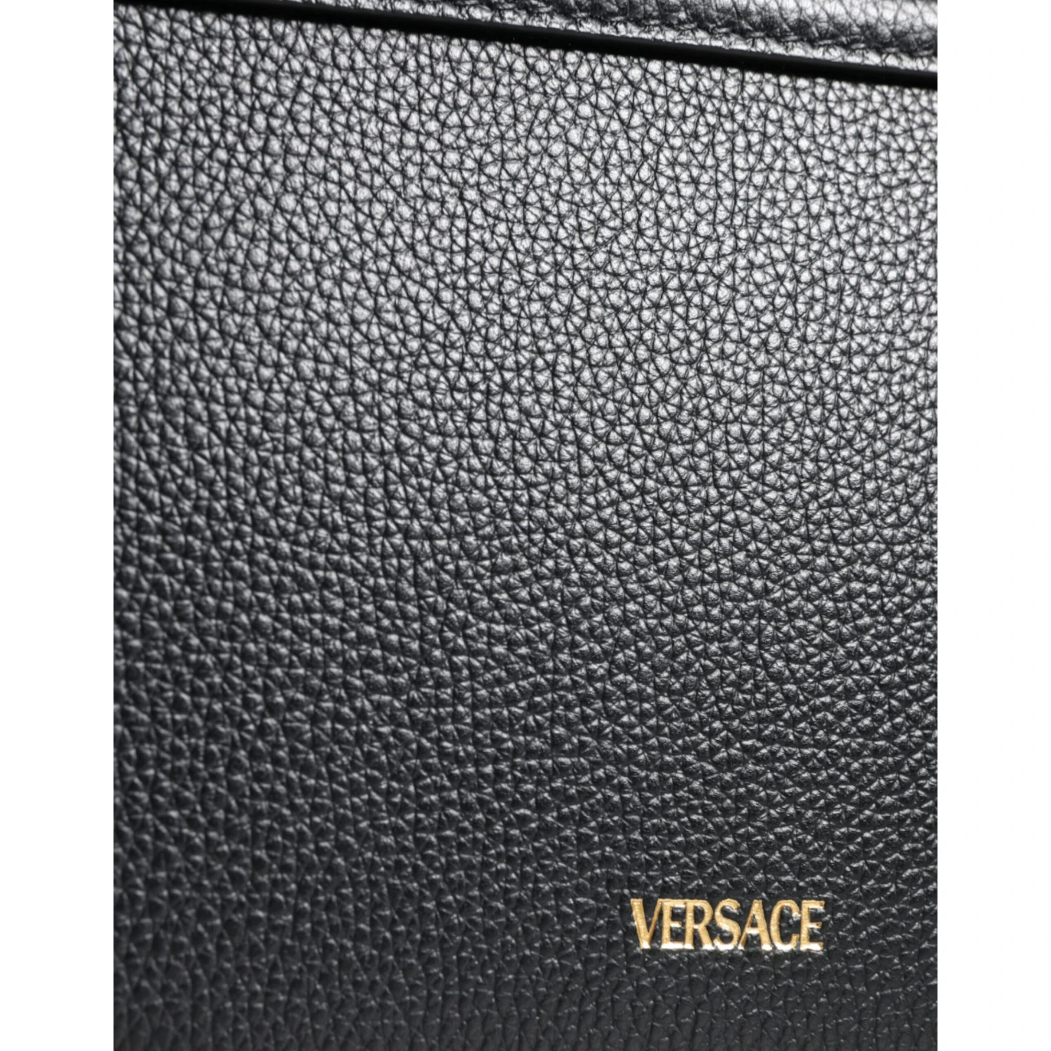 Black Grainy Calf Leather Logo Crossbody Shoulder Bag