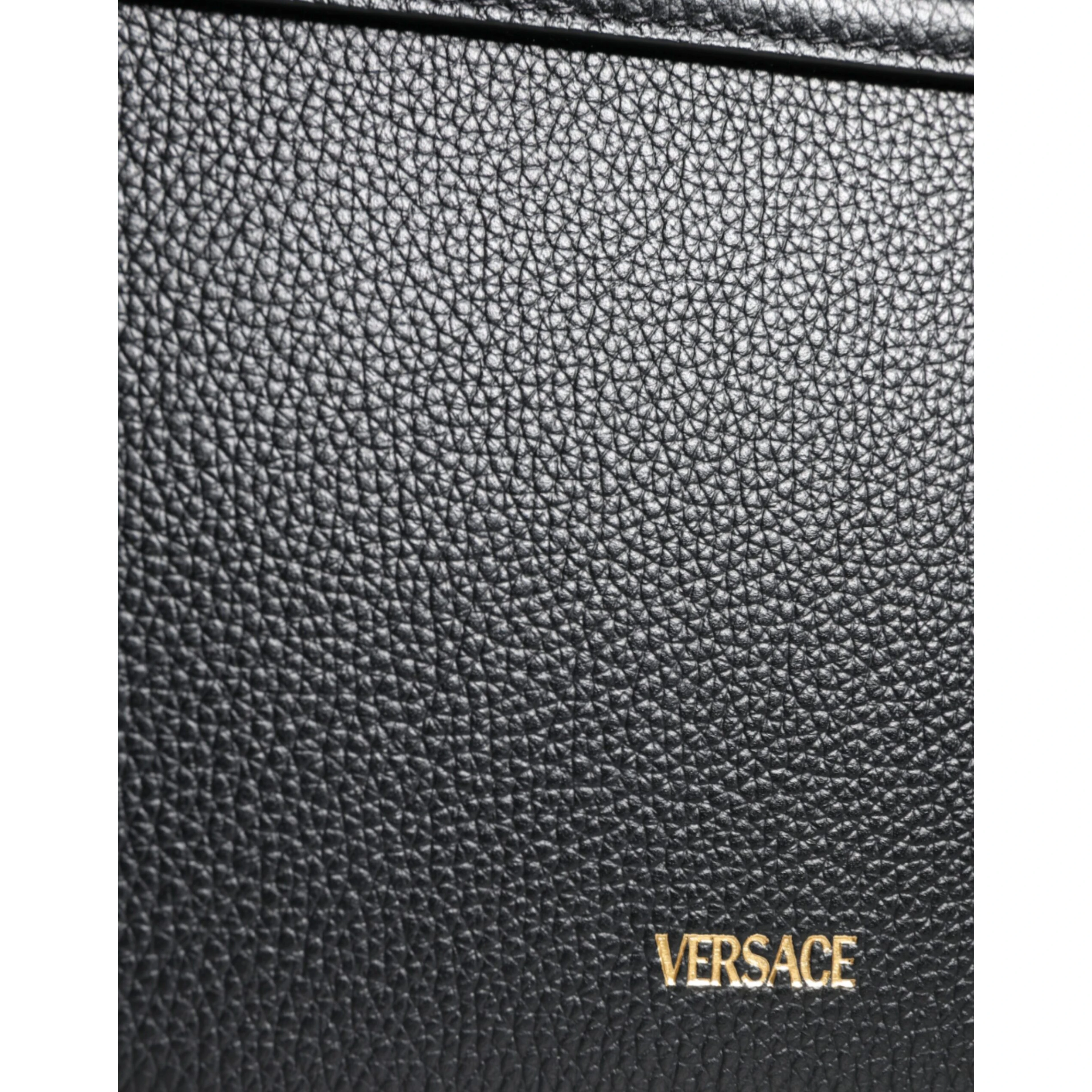 Black Grainy Calf Leather Logo Crossbody Shoulder Bag