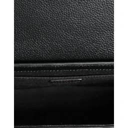 Black Grainy Calf Leather Logo Crossbody Shoulder Bag