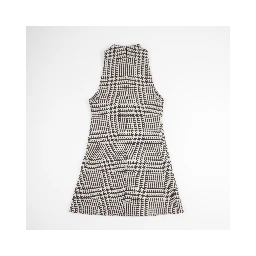 Sleeveless High Neckline Checkered A-line Dress In Bianco