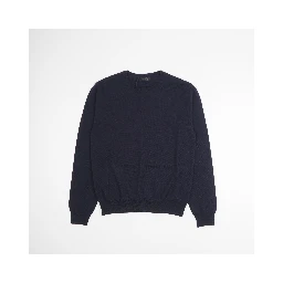 كنزة صوفية زرقاء داكنة برقبة دائرية