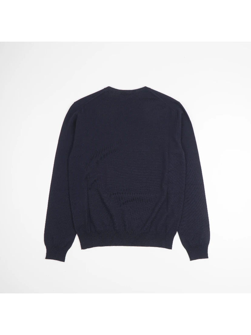 كنزة صوفية زرقاء داكنة برقبة دائرية