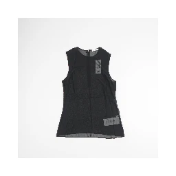 Leather Trim Sleeveless Top With Round Neck In Black