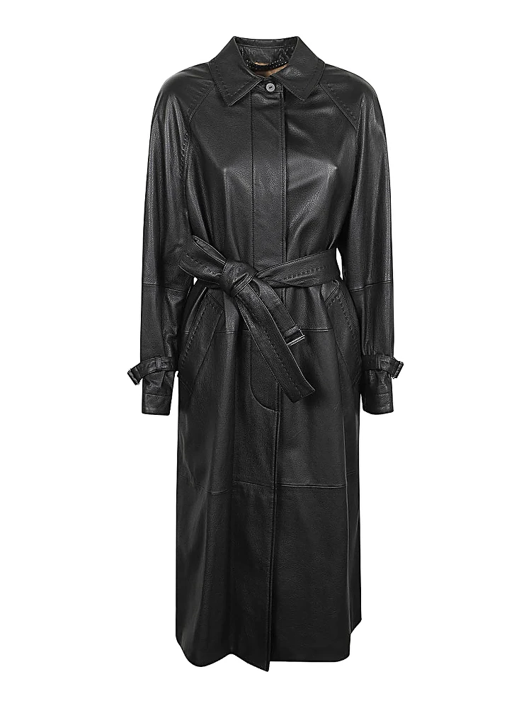 Leather Trench Coat In Black