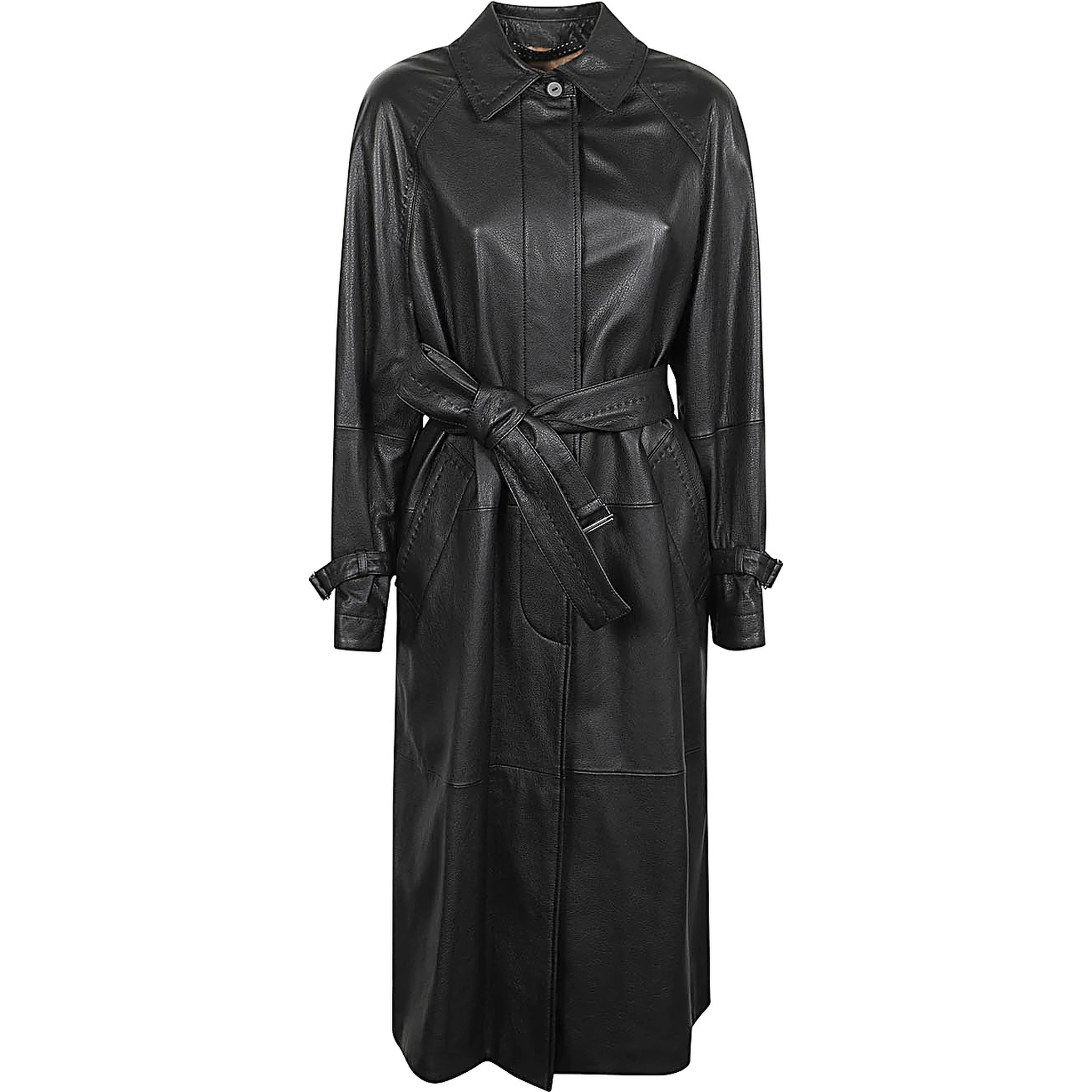 Leather Trench Coat In Black