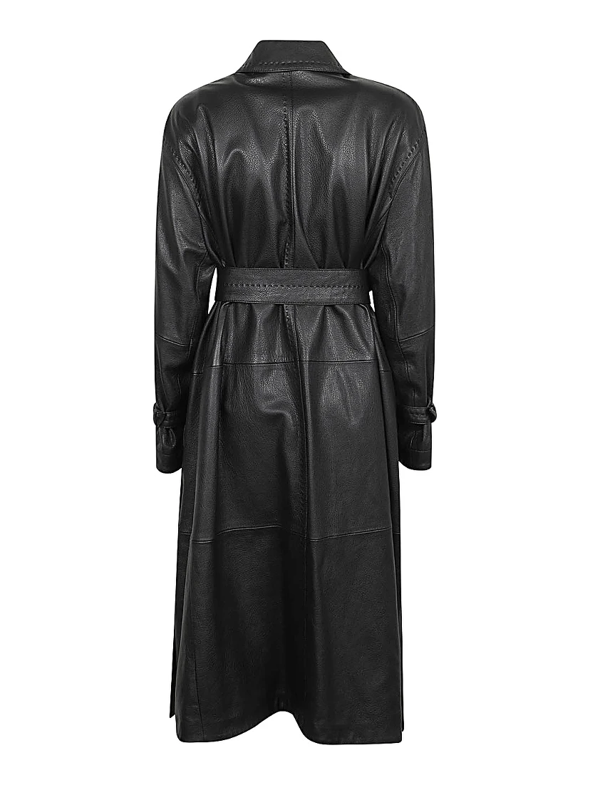 Leather Trench Coat In Black