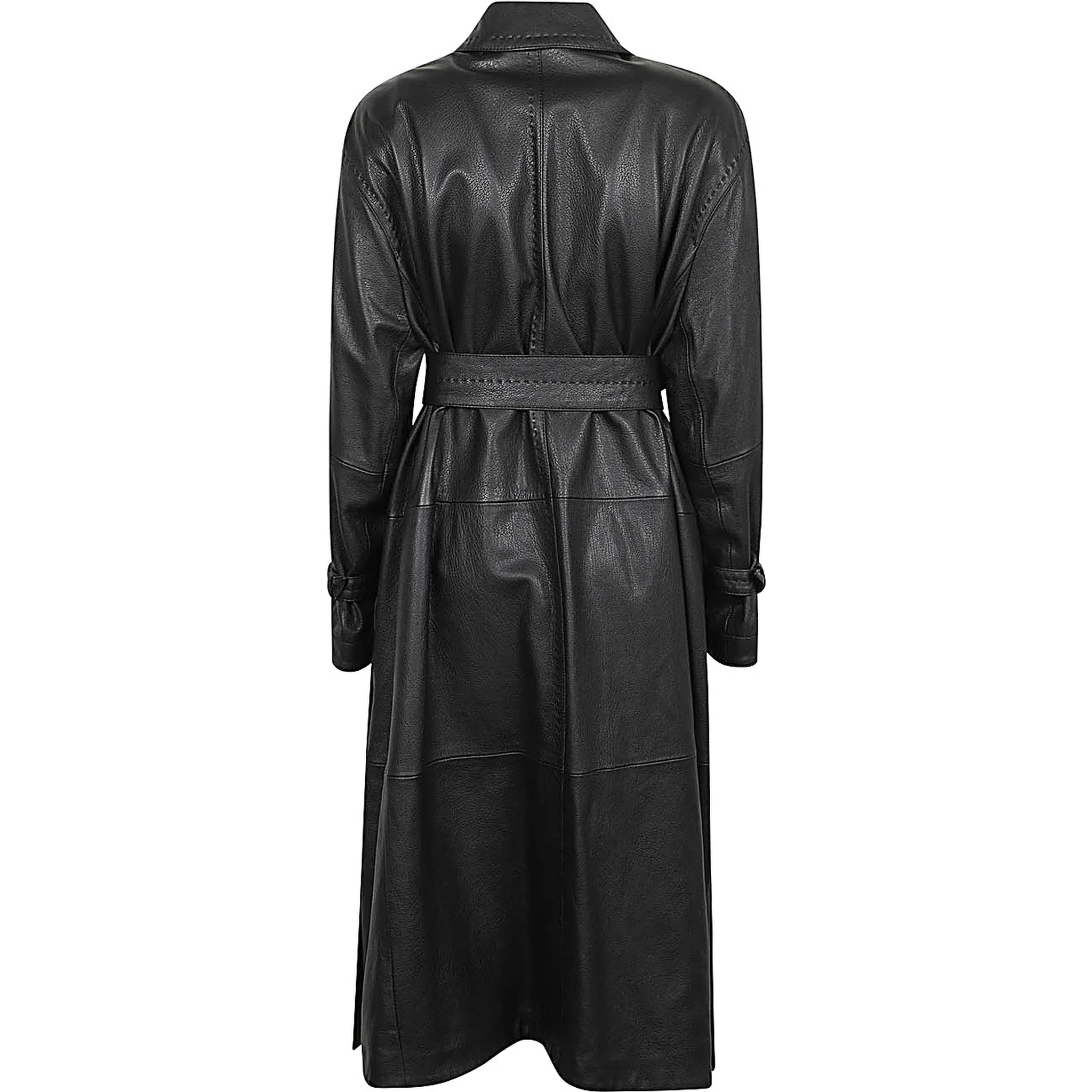 Leather Trench Coat In Black