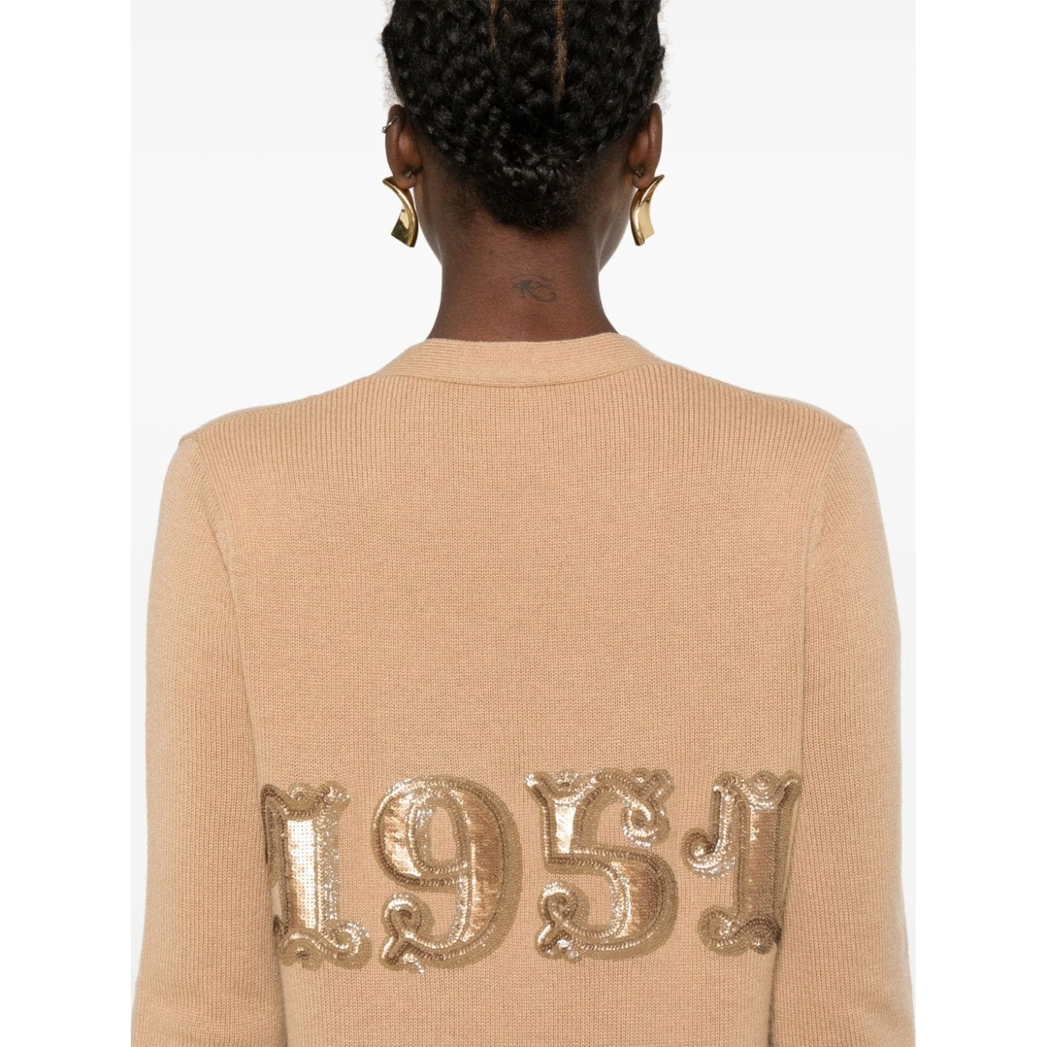 Cashmere-wool Blend Villar Cardigan With Sequin Motif In Brown