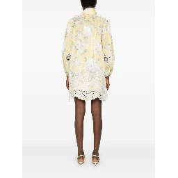 Delicate Floral Playsuit With Removable Belt And Ruffled Edges In Neutrals