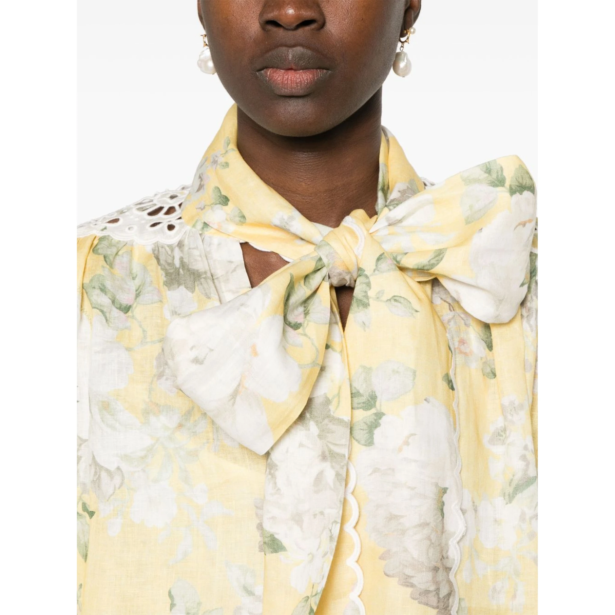 Delicate Floral Playsuit With Removable Belt And Ruffled Edges In Neutrals