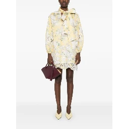 Delicate Floral Playsuit With Removable Belt And Ruffled Edges In Neutrals