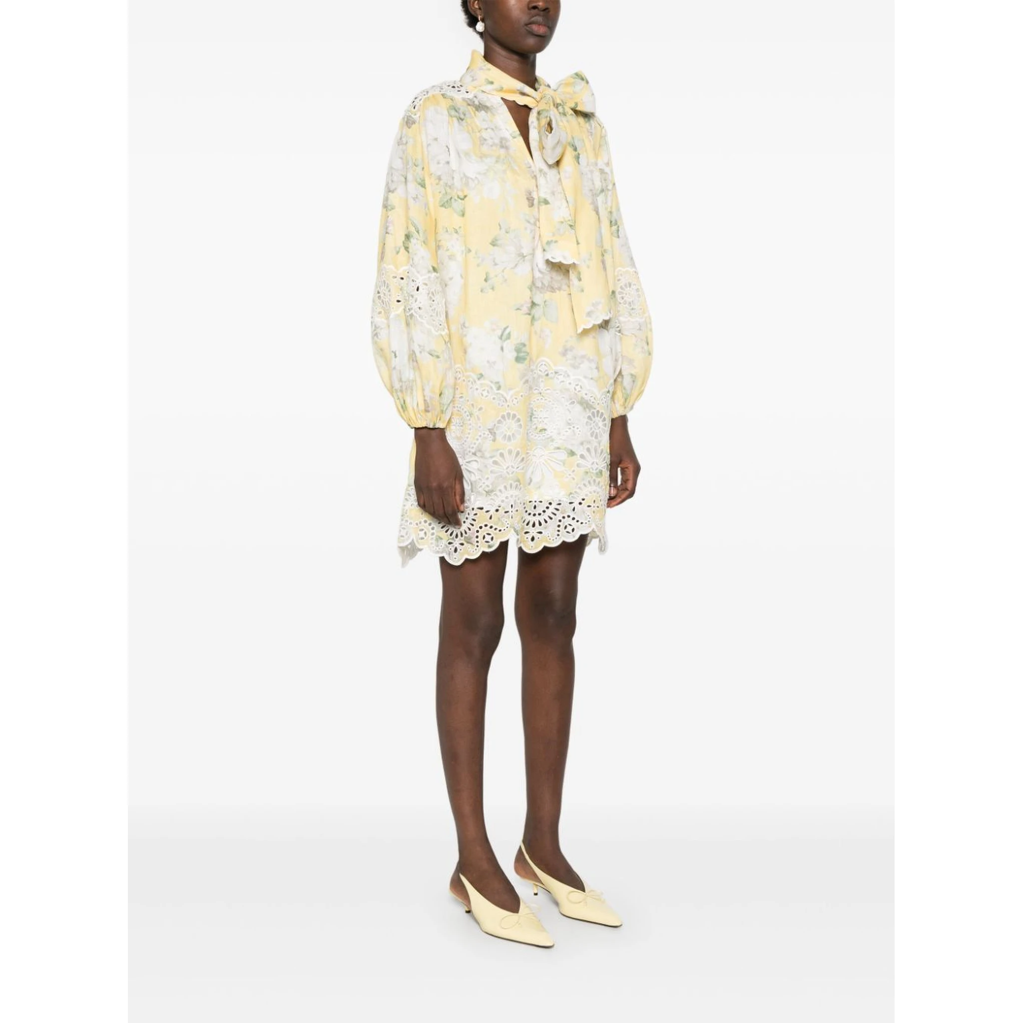 Delicate Floral Playsuit With Removable Belt And Ruffled Edges In Neutrals