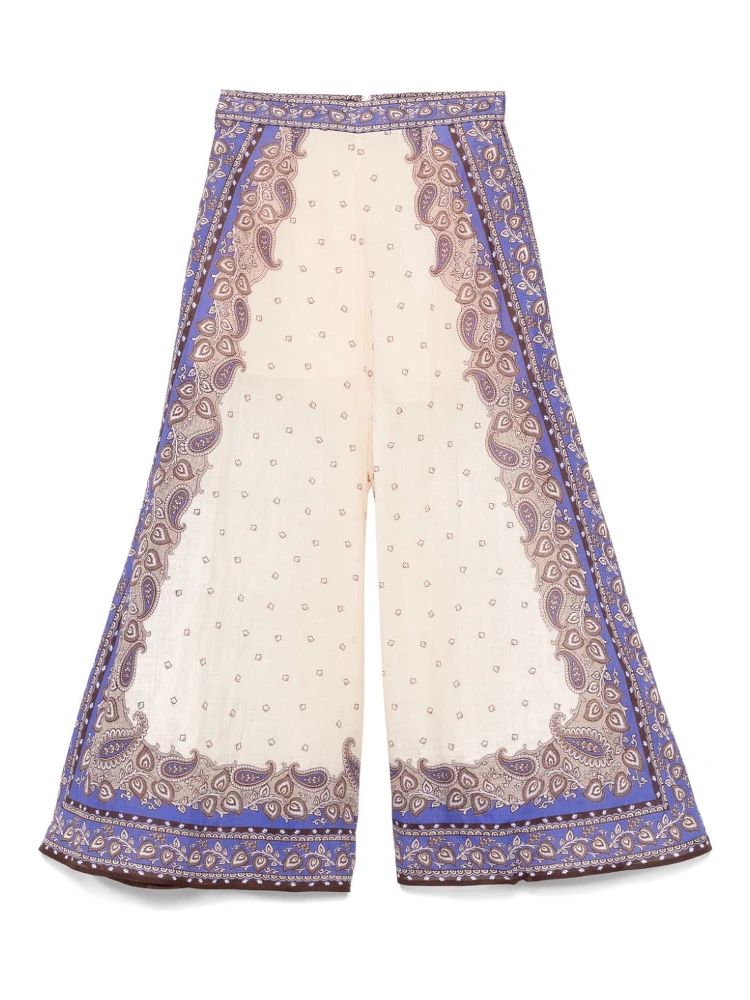 Maxine Paisley Crop Ramie Wide Leg Pants In Neutral