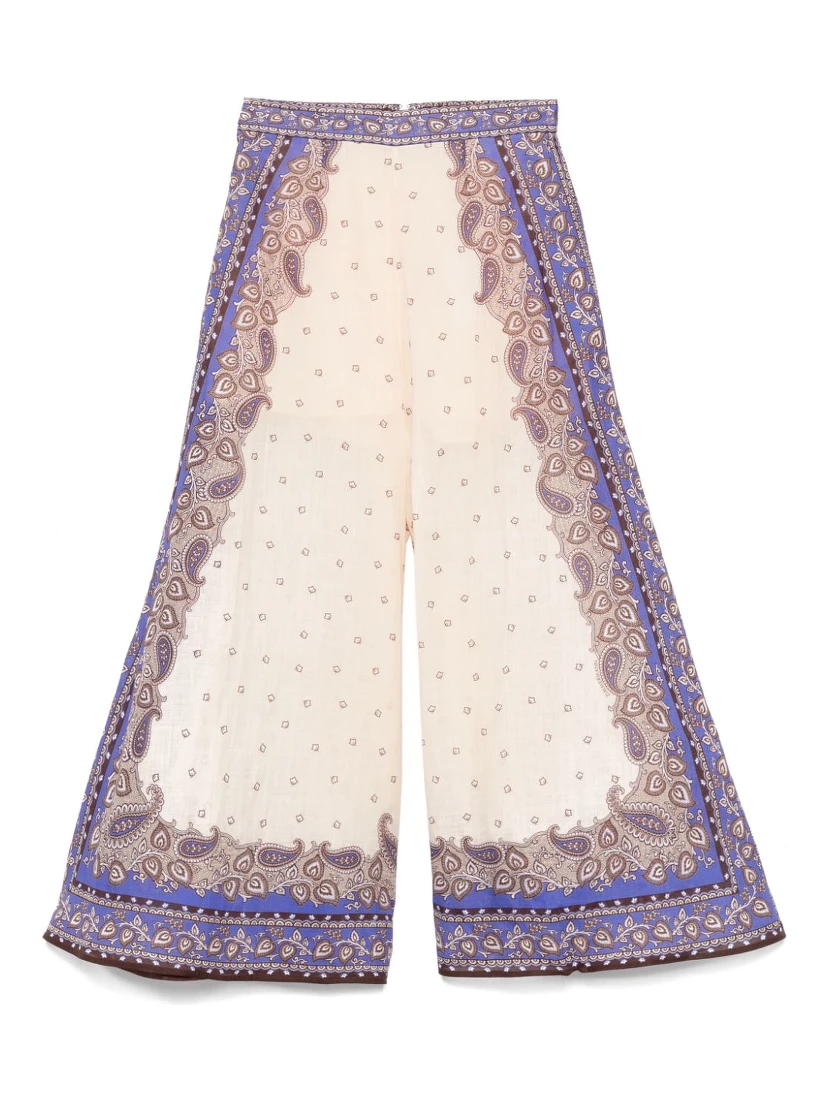 Maxine Paisley Crop Ramie Wide Leg Pants In Neutral