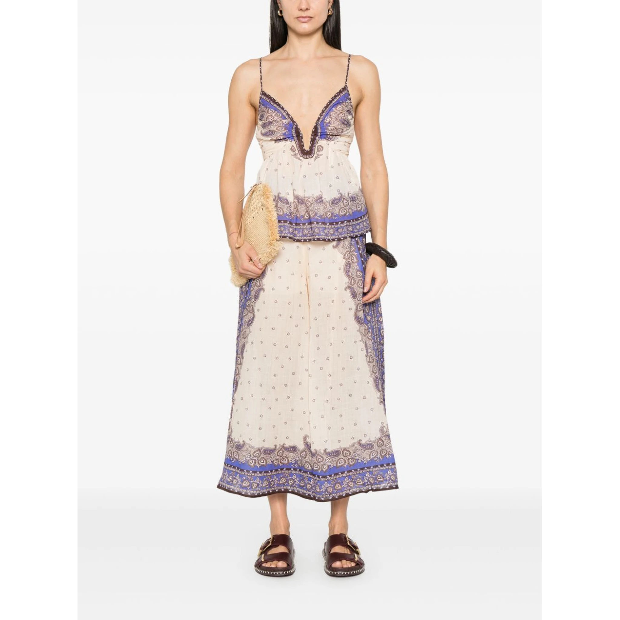 Maxine Paisley Crop Ramie Wide Leg Pants In Neutral