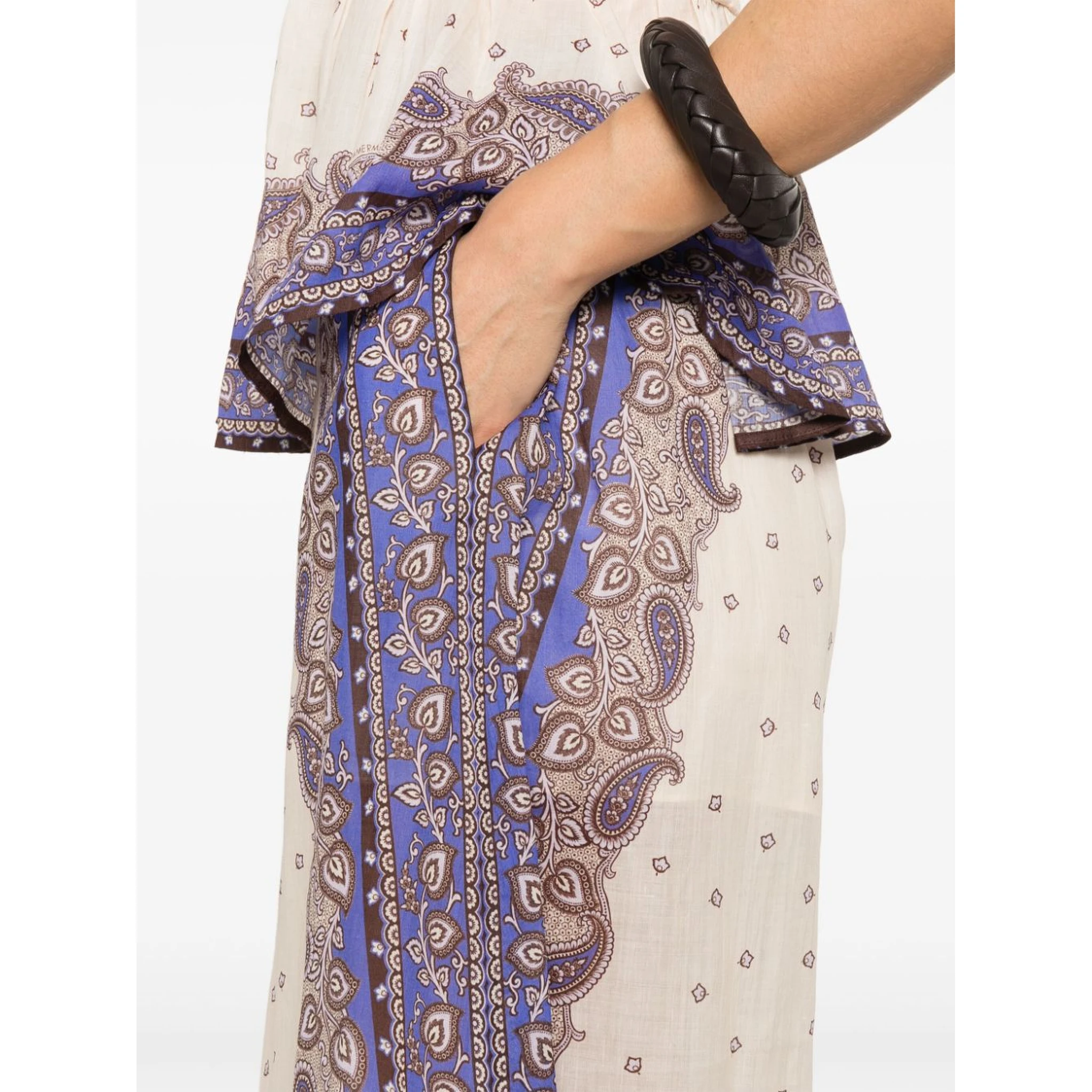 Maxine Paisley Crop Ramie Wide Leg Pants In Neutral